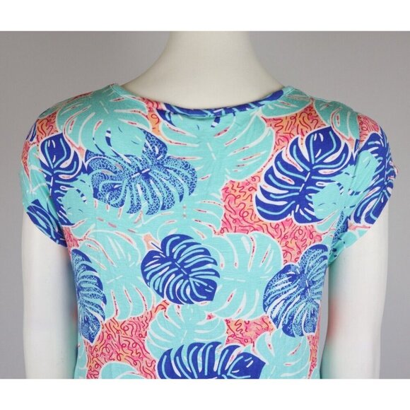 WOME'S LEAF PRINT SHORT SLEEVE TUNIC TOP - CASEY KEY - SIZE PM - STRETCH - Picture 7 of 9